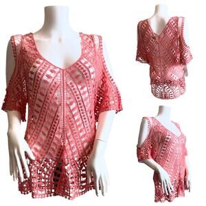 Daytrip Crochet Lace Layering Coral Top SZ M $49